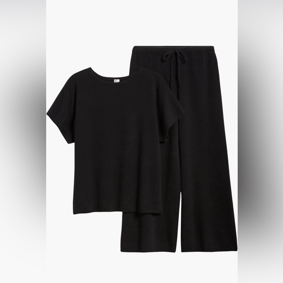 Nordstrom Crop 100% Cashmere set Black, Size Small, $365 - Picture 3 of 5